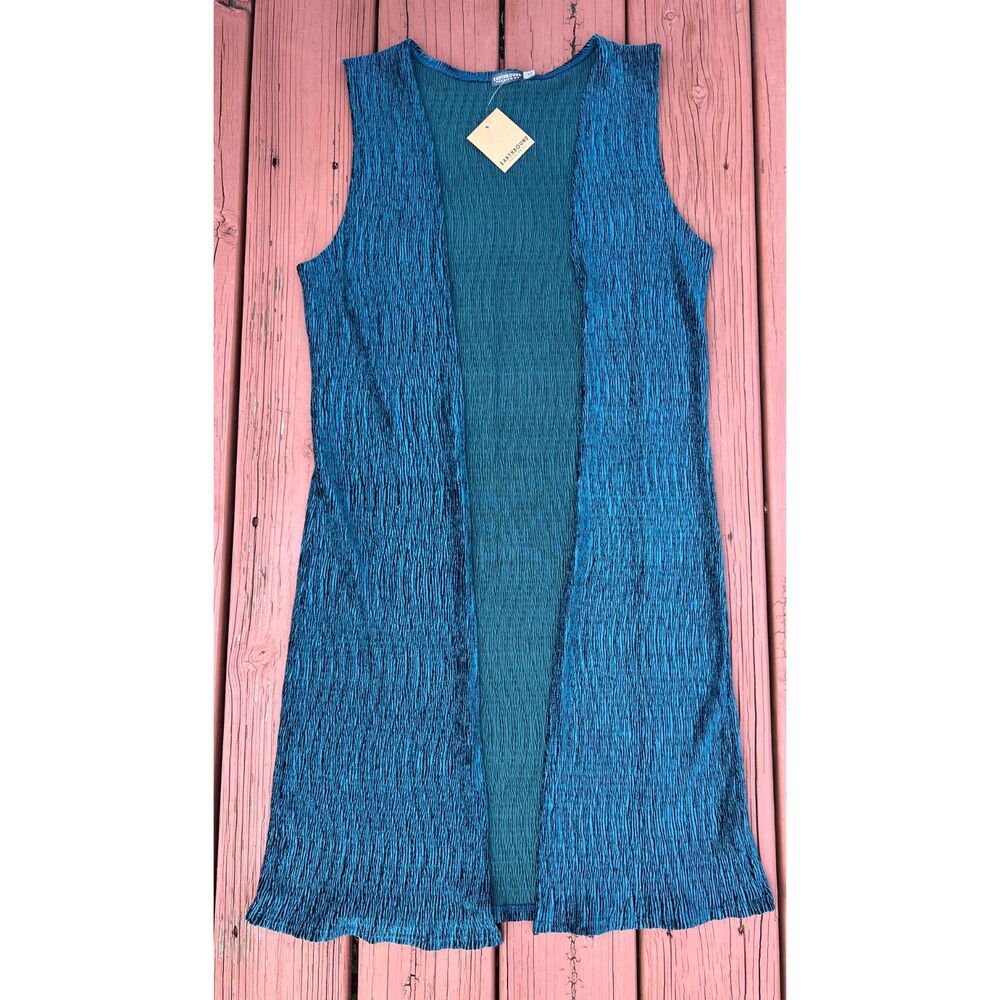 NWT Earthbound Trading Co Teal Blue Crinkled Long Vest Open Front Cardigan M